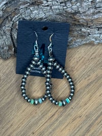 Image 2 of 4mm Sterling Silver Pearl Green Kingman Teardrop Hoops
