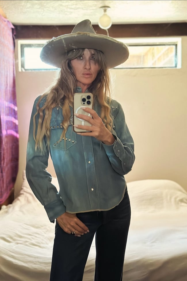 early 70s denim studded rockstar jacket shirt 