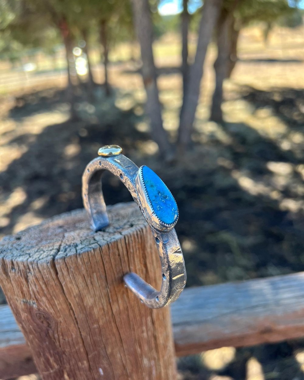 Heavy Woodcast cuff with 18k Gold