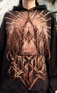 Image 2 of “Memento Vivere“ Gothic calligraphy bleach art on unisex hoodie - size L - 1of1
