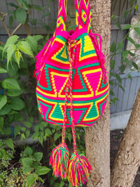 Image 3 of Wayuu Mochila Colombian Bucket bag Neon