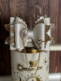 Image 1 of Starlight Shimmer Cream and Gold Moon, and Star Tumbler Straw Topper Bow