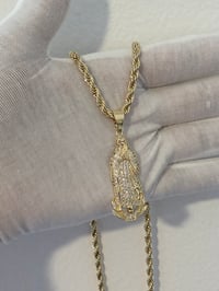Image 6 of Iced Out St. Mary Pendant with 4mm 22” Rope Chain – Religious Necklace