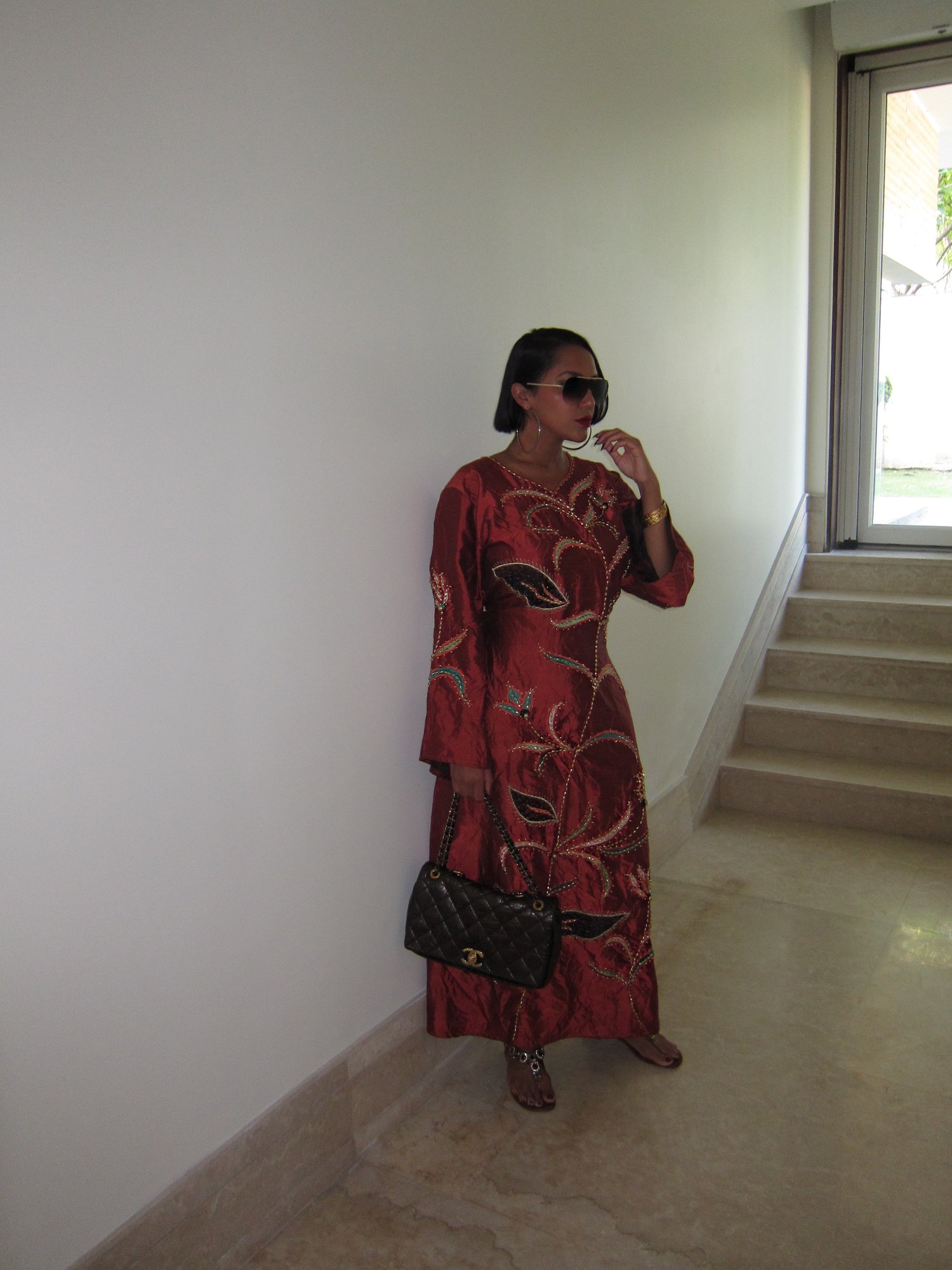 Image of SILKY FLORAL BEADED TUNIC (M/L)