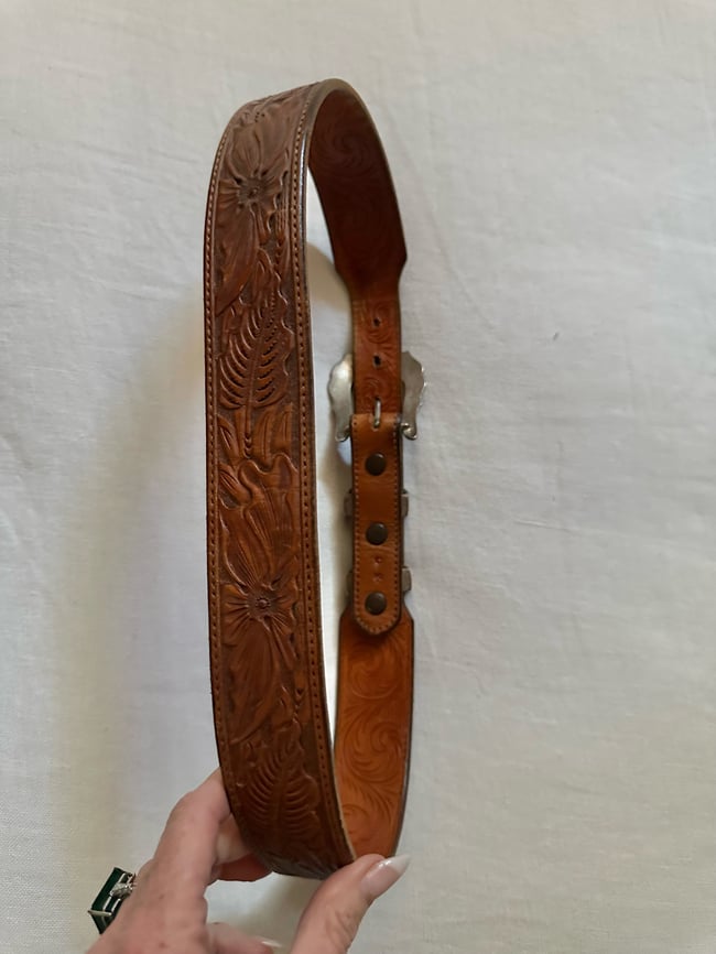 70s sterling silver leather Douglas Madnus Santa Fe belt ranger set