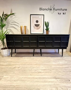 Image of Extra Long Nathan Sideboard in Black on tall wooden tapered legs