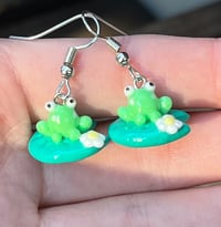 Image 2 of Frogs on a lily pad earrings