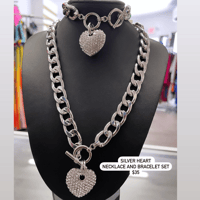 Image 1 of Silver heart necklace and bracelet set 