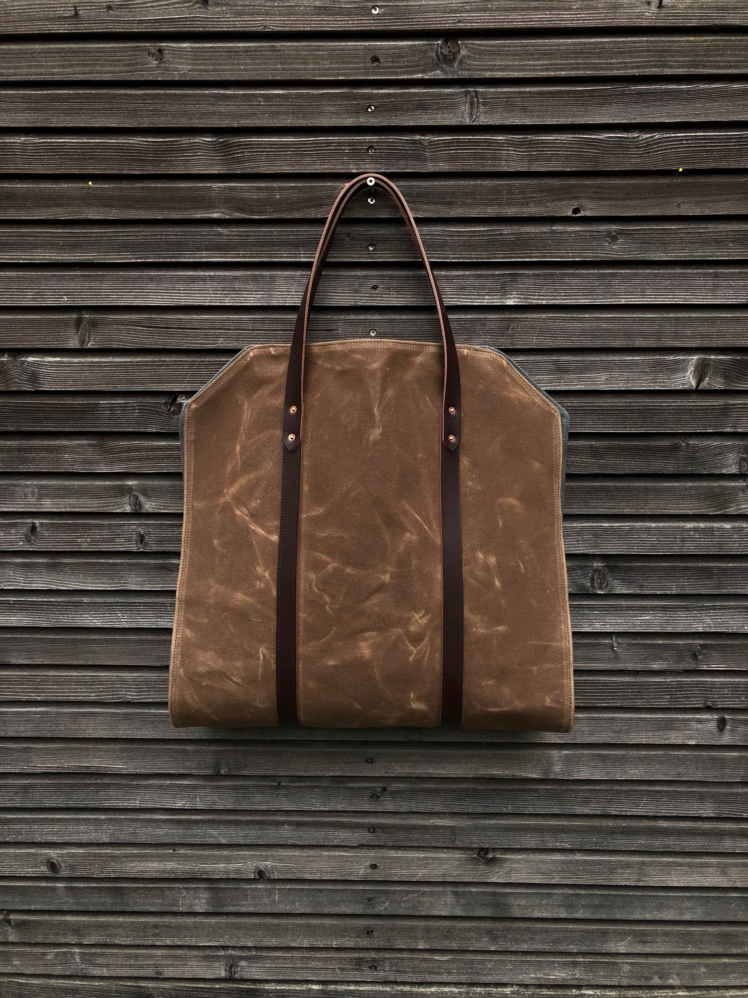 Image of Firewood carrier, log carrier, wood holder made in waxed canvas