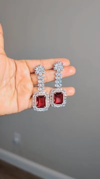 Image 2 of BBE_9101_American Diamond Jhumka/Earrings in Red Stone 