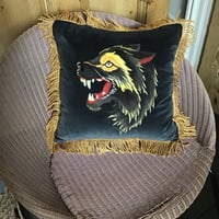 Image 4 of Black And Grey Wolf Velvet Cushion