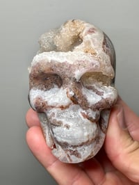 Image 3 of Purple Fluorite & Druzy Quartz Skull Carving #2785