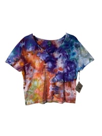 Image 2 of ♻️ UPCYCLED XXL Rib Knit Crop Tee in Earthy Rainbow Ice Dye