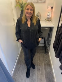 Image 4 of METALLIC GLITTER COLLARLESS V-NECK BLOUSE