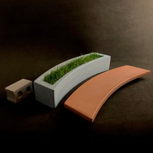 Image of  Curved Bench/Planter (Blue and Brick)