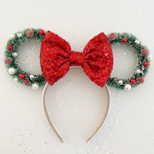 Image of Wreath Ears with Red Glam Bow