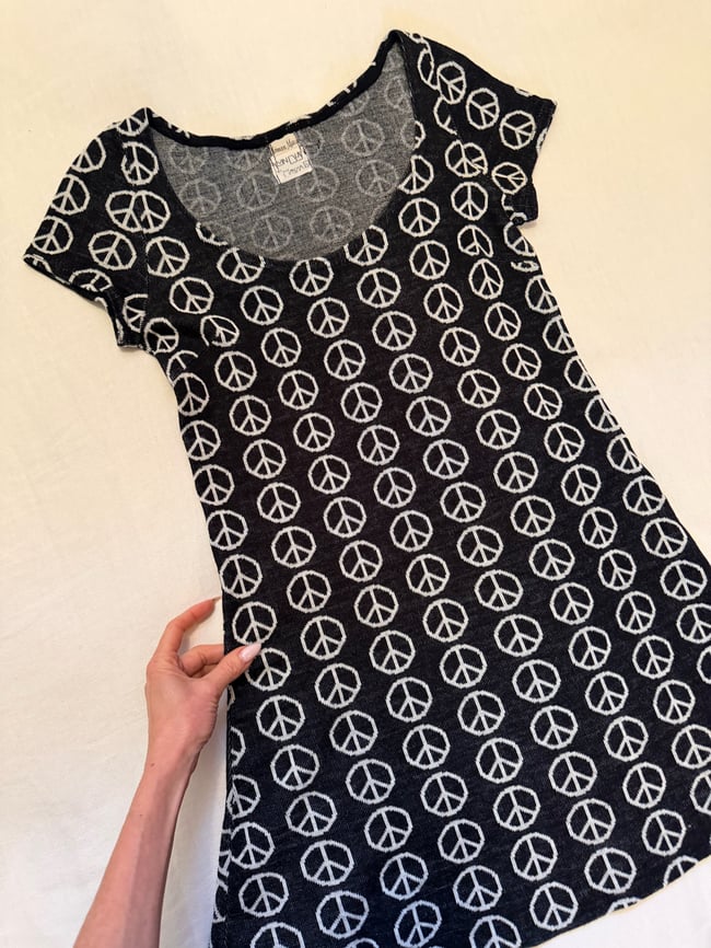 1967 Alvin Duskin knit rare PEACE dress vintage 60s