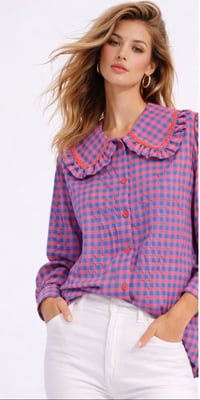 Image 1 of CAMISA CUADROS CUELLO NARANJA
