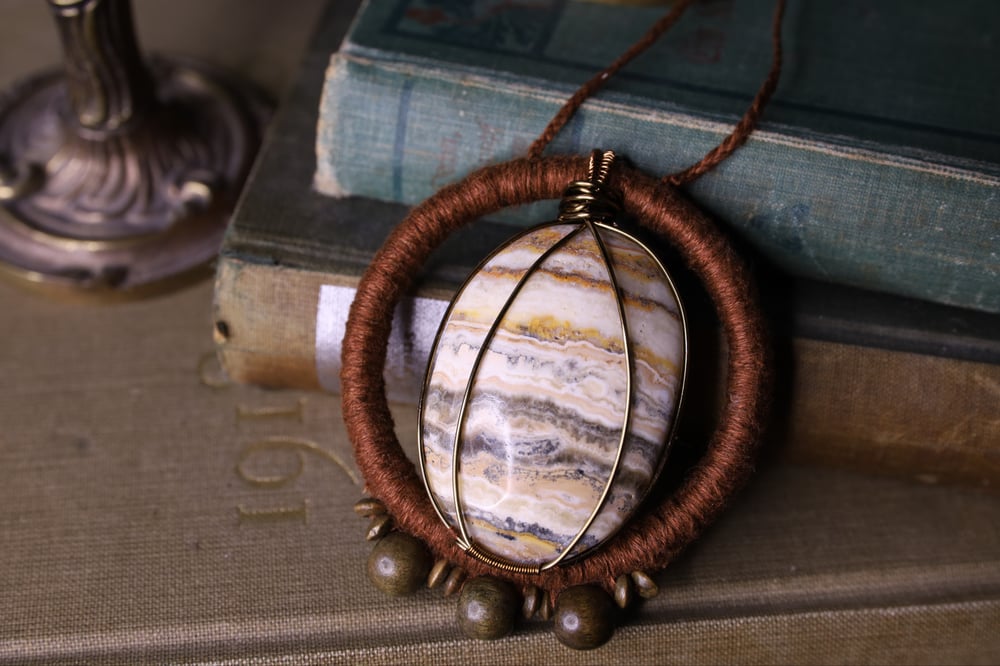 Image of Copper linen zebra calcite necklace