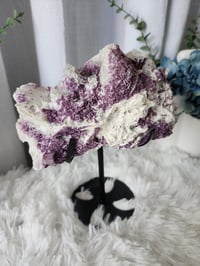 Image 3 of 2lb Candle Quartz Calcite Purple Fluorite Crystal Specimen with Stand