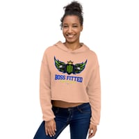 Image 4 of BOSSFITTED Neon Green and Blue Crop Top Hoodie