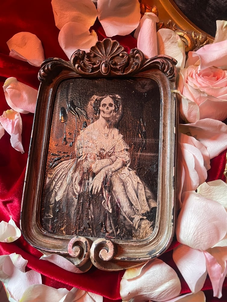 Image of ANGEL OF DEATH’ - HAND EMBELLISHED PRINT IN DISTRESSED FRAME - 7 x 5 in { 1 / 1 }