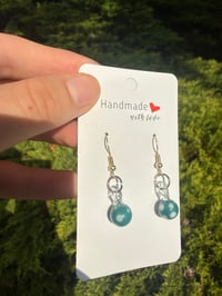 Image 4 of Teal/ white polka dot ball earrings 