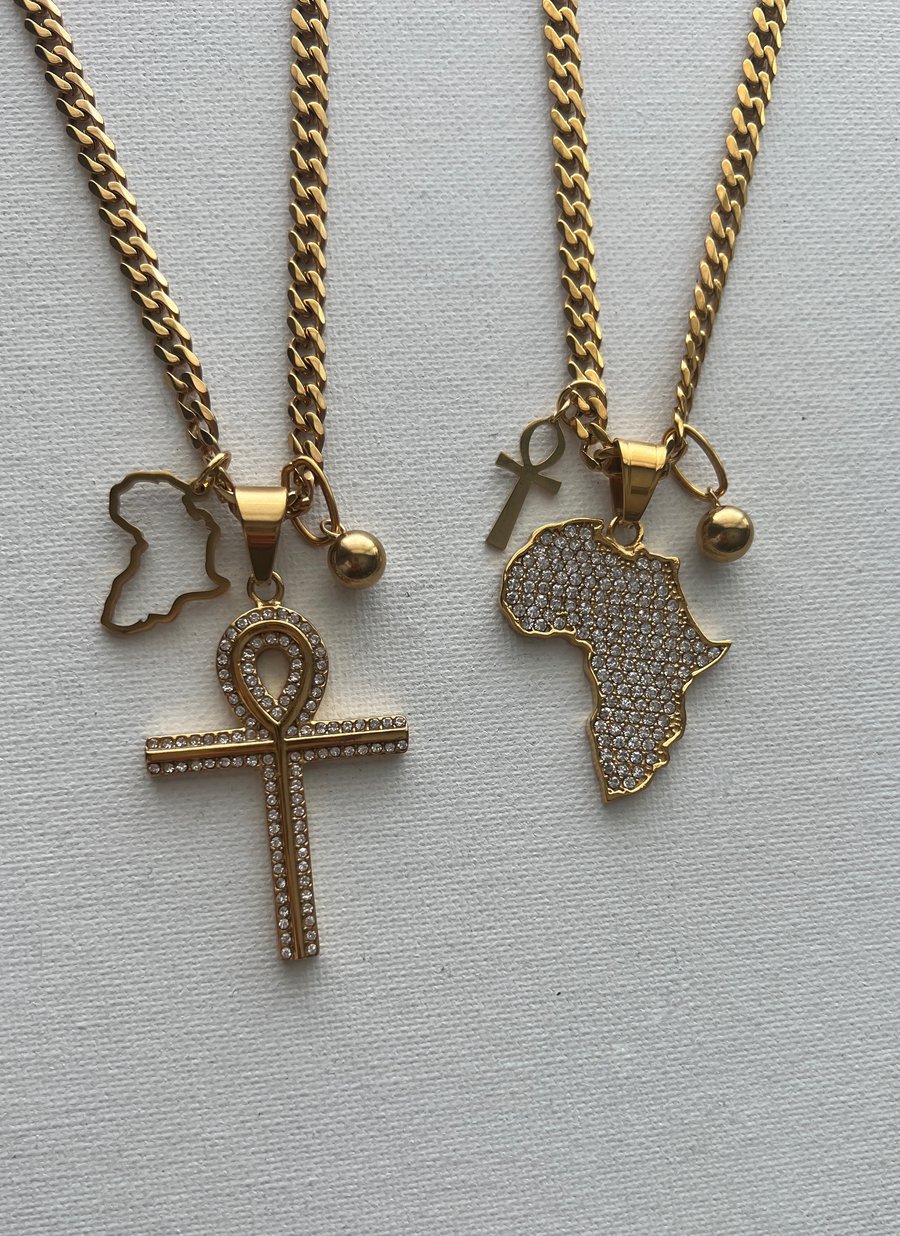 Image of FLOURISH • CZ Ankh and Africa Necklace