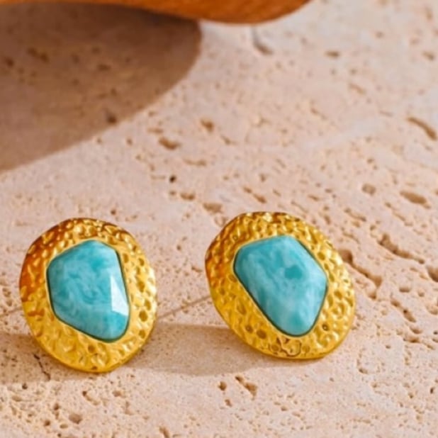 Image of TIA Natural Amazonite 18ct Gold Plated Earrings