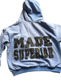 Image 2 of Blue/Black Heavyweight Cropped Fullzip Distressed Jacket