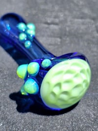 Image 1 of Blue And Slyme Honeycomb Glass Pipe 4"