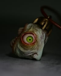 Image 5 of Egg of the King big eyes pendant, leather cord, brass hardware, OOAK,