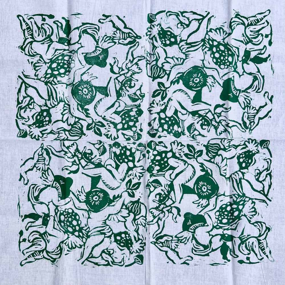 Image of MADE TO ORDER Shroomy Quartet Block-Printed Bandana- Multiple Colors Available