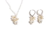 Image of Silver White Pearl Cluster Necklace and Earrings
