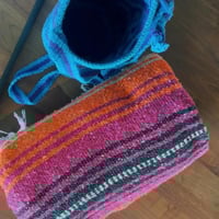 Image 3 of Handmade Caribbean Blue Crochet Festival Bucket Bag - Made in Belize 