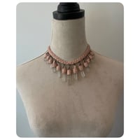 Image 3 of The Empress Necklace - Clear Quartz Crystals and Soft Petal Pink Leather