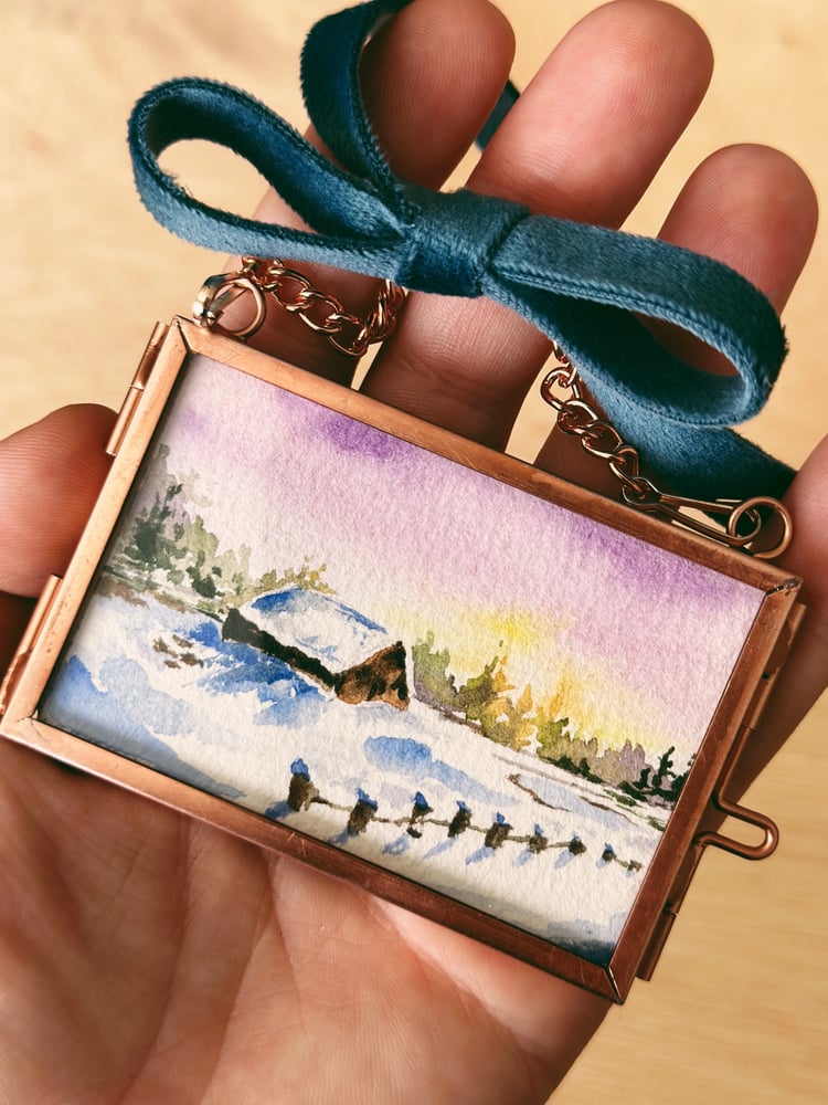 Image of Snowy Cabin At Dawn - Heirloom Watercolor Ornament