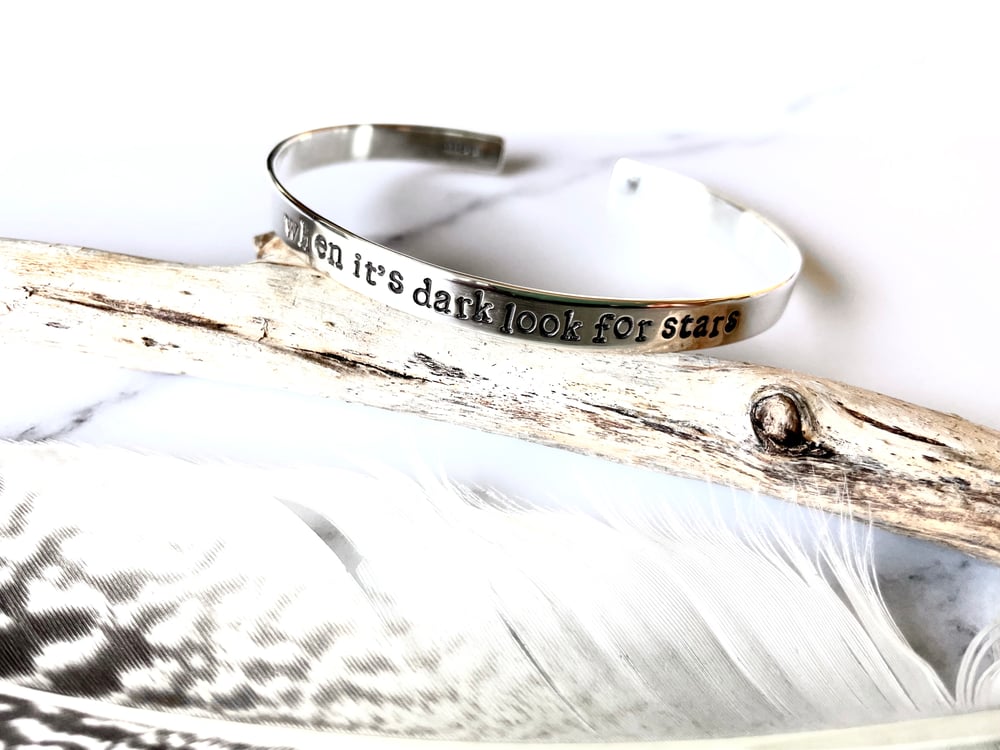 Handmade Sterling Silver 'when it's dark look for stars' Cuff Bracelet 925