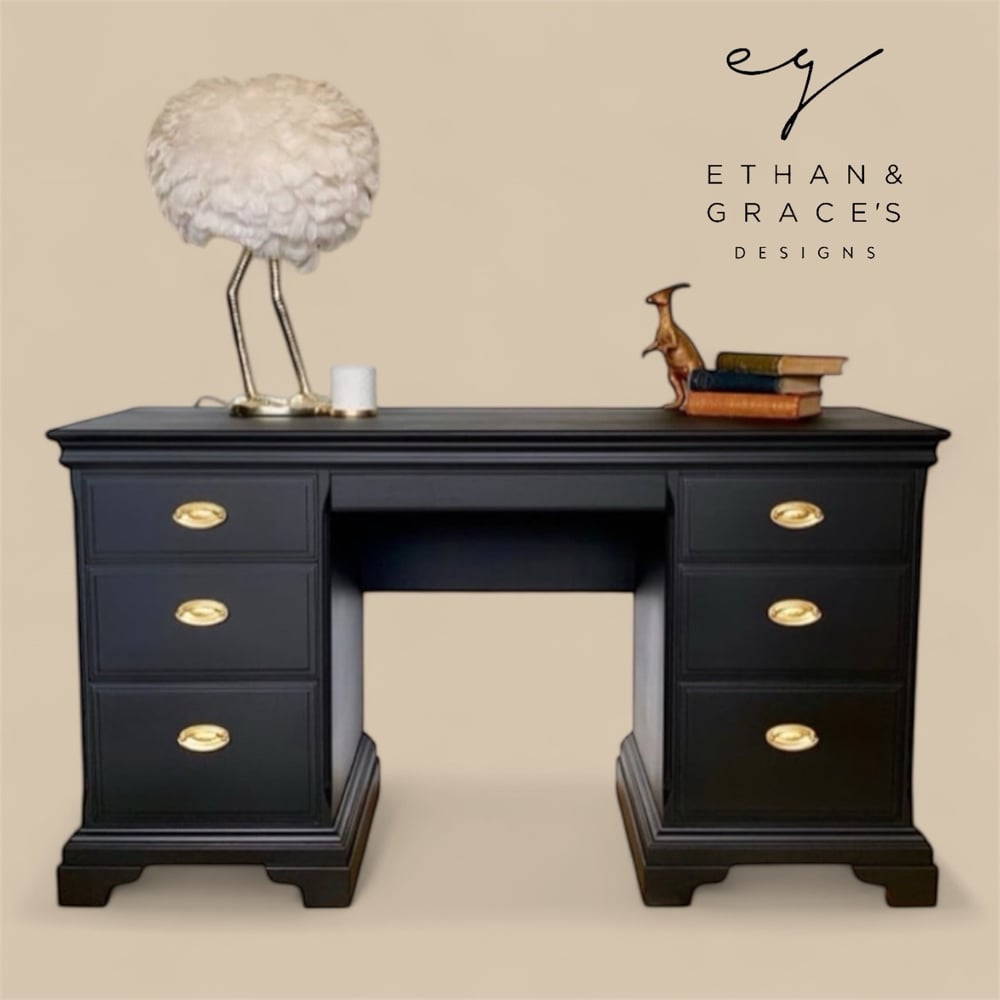 Image of A beautiful black stag mahogany desk / dressing table.