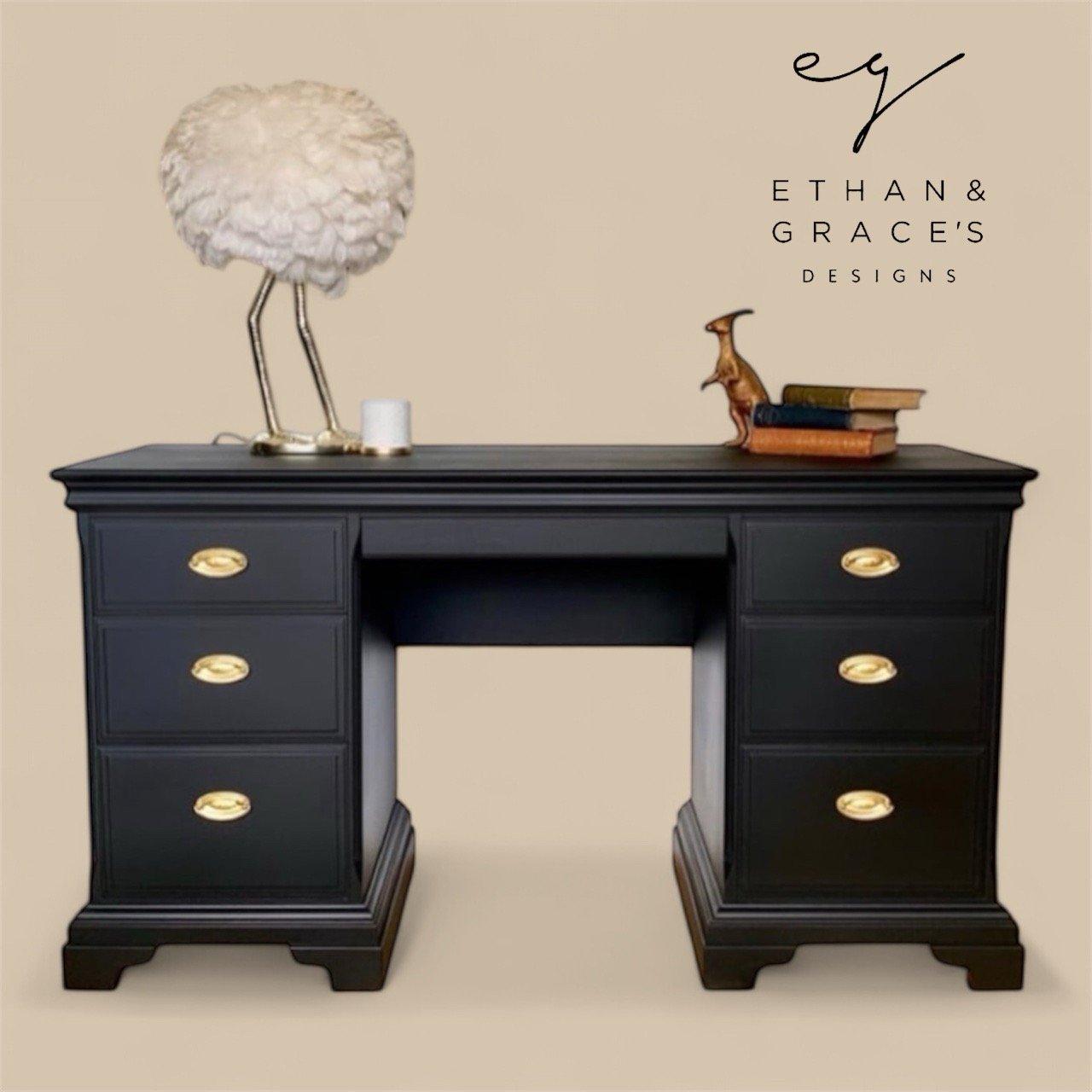 Image of A beautiful black stag mahogany desk / dressing table.