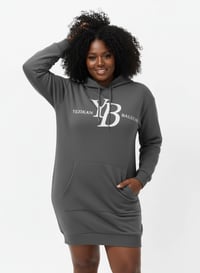 Image 4 of YB Charcoal Long Loose Fit Hoodie Dress