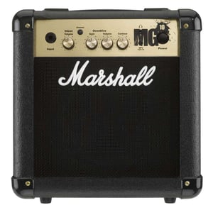 Image of 'Marshall MG10' 24 watt amplifier, with microphone and mic stand