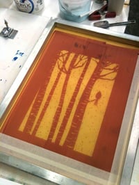 Image 2 of Winter Cardinal Silkscreen Birch & Snow Art Print