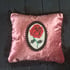 Red Rose Patch Pink Velvet Cushion Cover Image 8