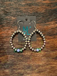 Image 1 of 5mm Sterling Silver & Turquoise Round Hoops