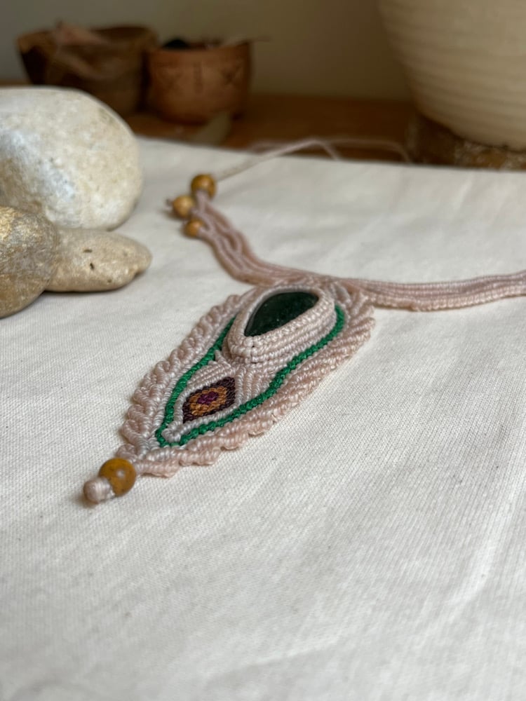 Image of macrame necklace with green aventurine stone