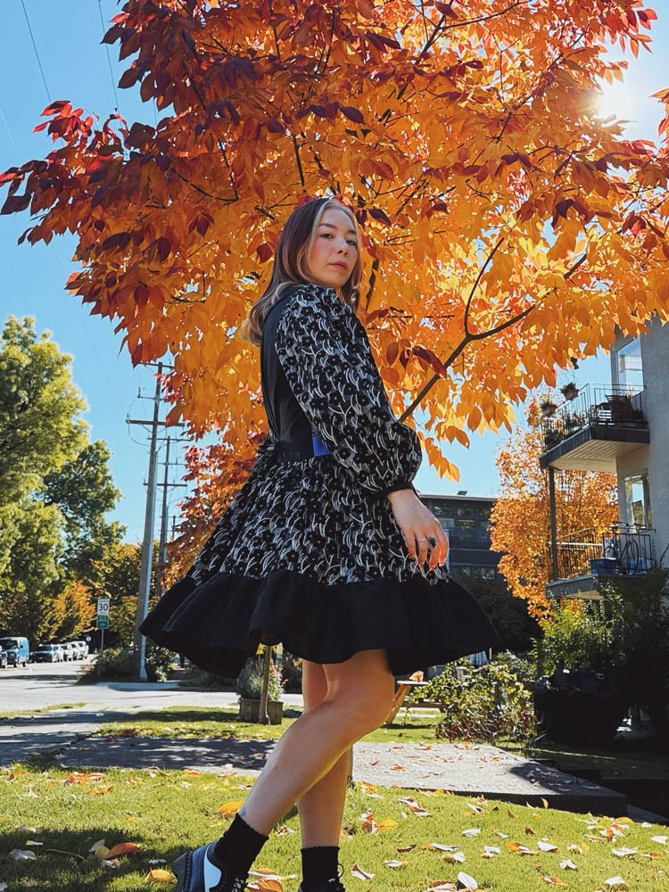 Image of Collared Puff Long Sleeve Dress — Halloween Black Ruffle