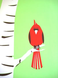 Image 4 of Spring Cardinal Silkscreen Birch Trees Art Print