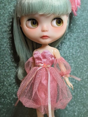 Image of Lounging Linda ~ Pink Puffball Dress for Blythe & Cherry
