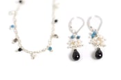 Image of Silver, Turquoise and Pearl Necklace and Spinel Cluster Earrings